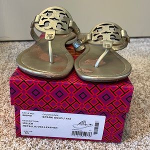 Tory Burch Spark Gold Miller Sandals Size 10